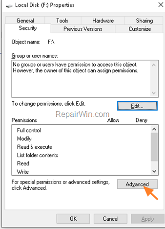 Modify Permissions on Drive