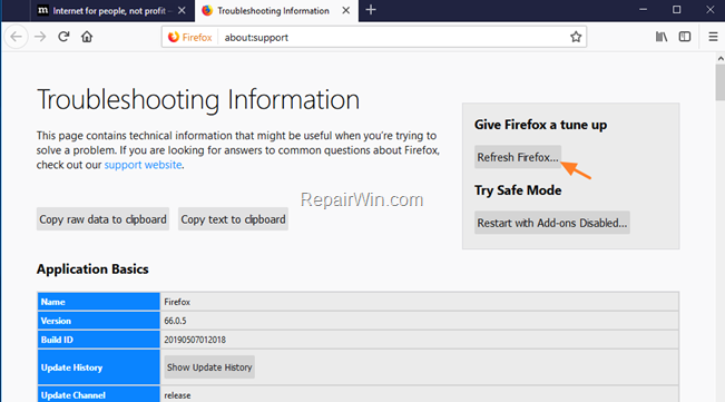 Restore Default Settings Firefox