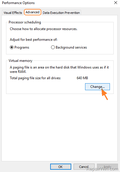 change pagefile size