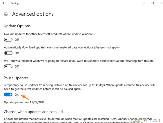 pause windows 10 updates
