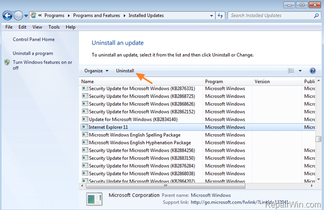 uninstall internet explorer