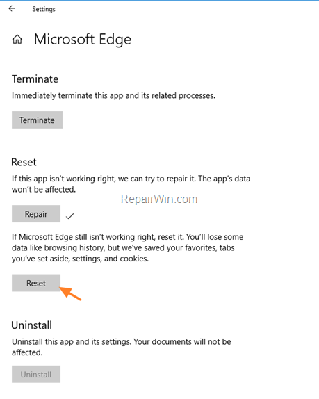 reset microsoft edge