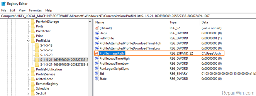 change user profile folder path