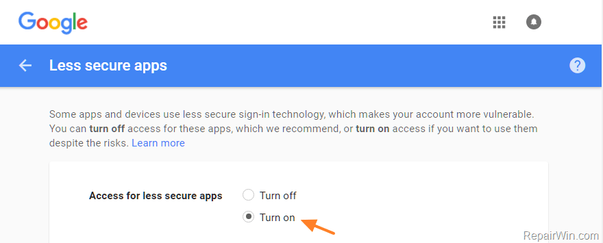 enable access for less secure apps gmail