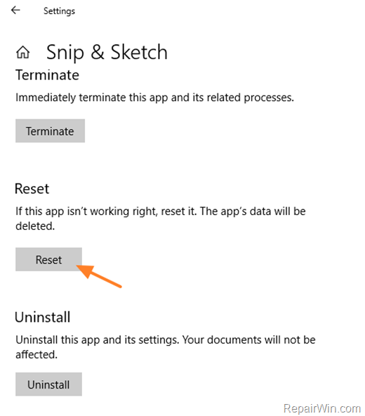 Reset Snip & Sketch