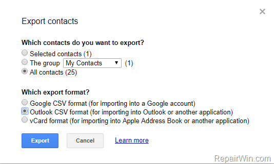 export gmail contacts