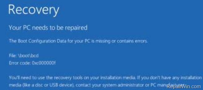 Boot Configuration Data Missing 0x000000f