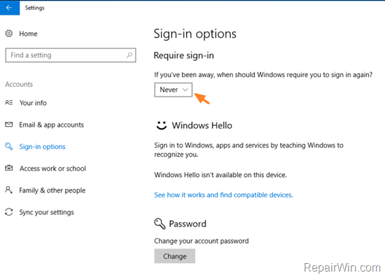 remove Password Login Prompt sign-in
