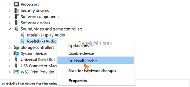 Uninstal Device Windows