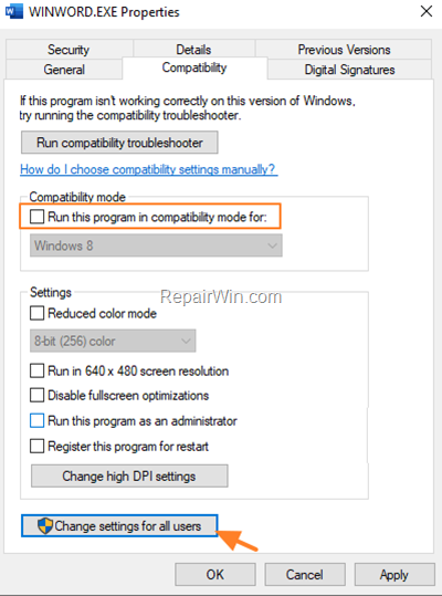 run program in compatibility mode