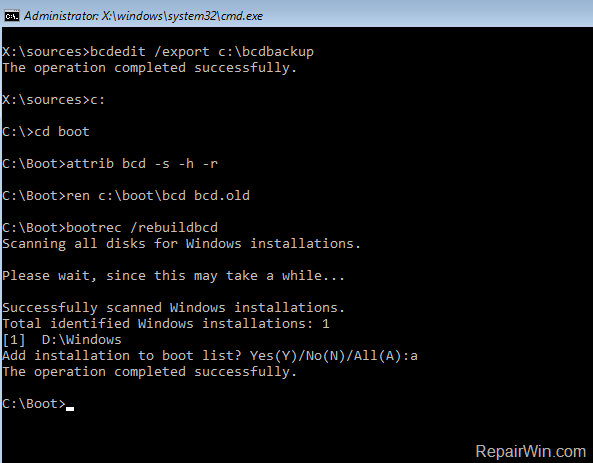 bootrec repair boot configuration