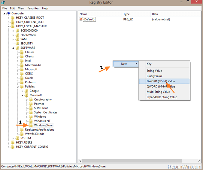 disable store windows 8, 8.1