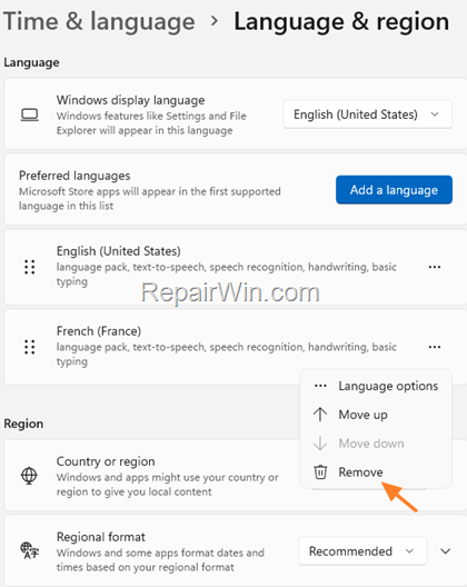 Remove Keyboard Language Windows 11
