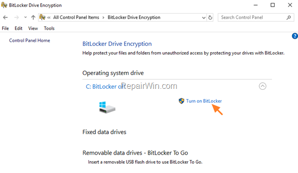 turn on bitlocker operating system drive