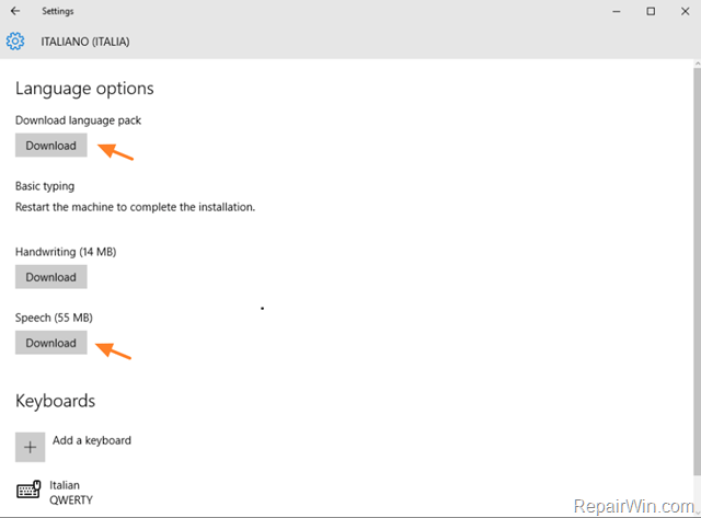 install language pack speech windows 10