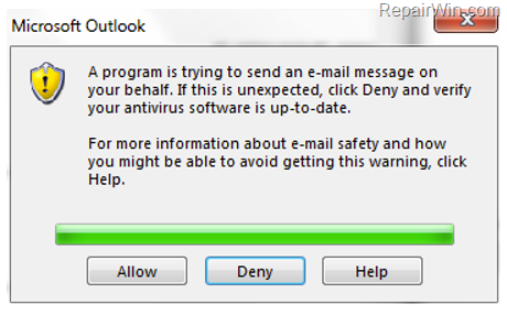 FIX "A program is trying to send e-mail on your behalf" in Outlook