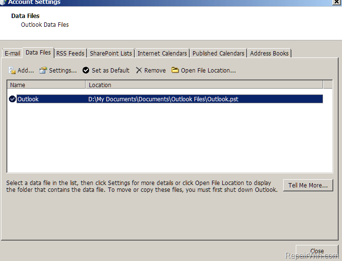 outlook data file location
