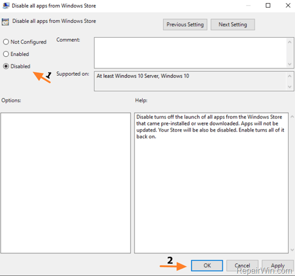 disable store windows 10 home