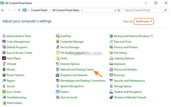 control panel network and sharing center