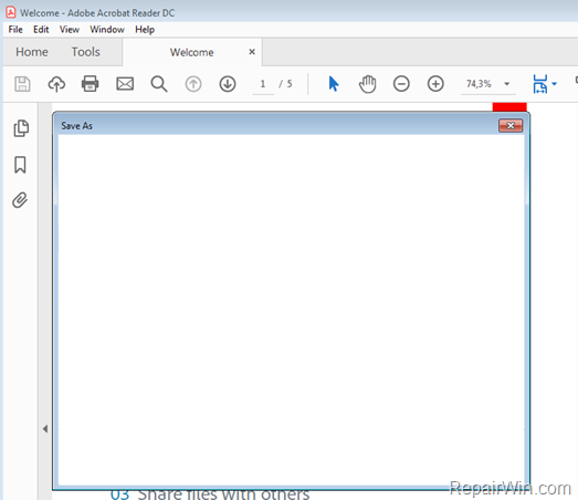 Adobe Reader DC - Save As is blank - fix