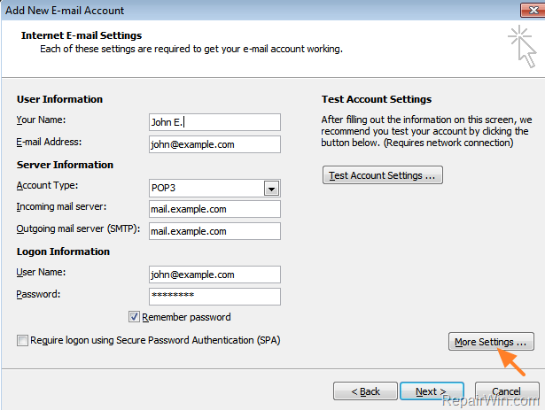 outlook more settings