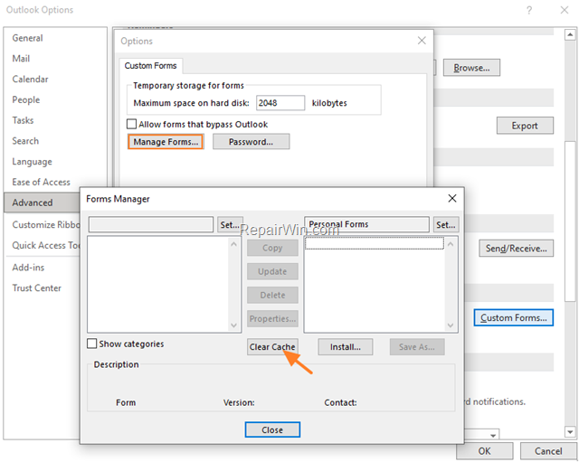 clear forms cache