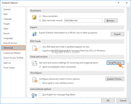 Outlook Change Send/Receive Settings