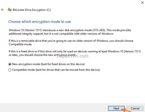 bitlocker encryption mode