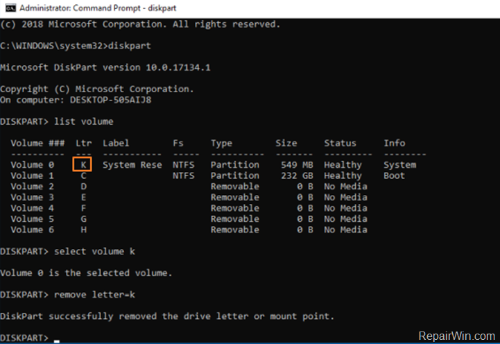 remove extra drive letter windows 10 1803