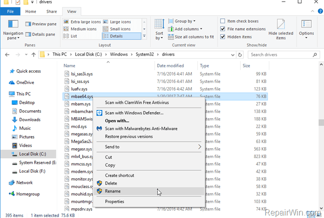 mbae64.sys Malwarebytes setup error