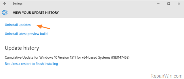remove windows 10 update