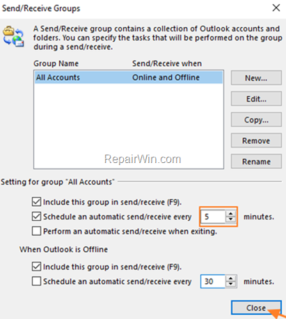 Outlook Schedule Send/Receive