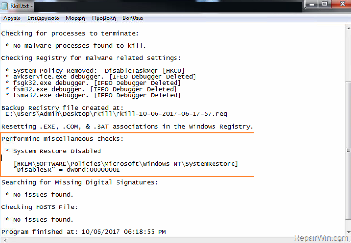 System Restore has been turned off by group policy