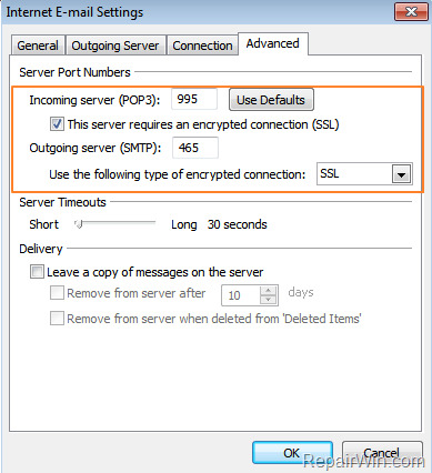 outlook Advanced settings