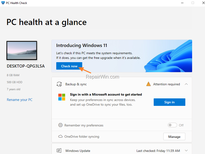 PC Health Check App
