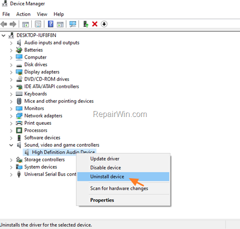 Uninstall Sound Card Device
