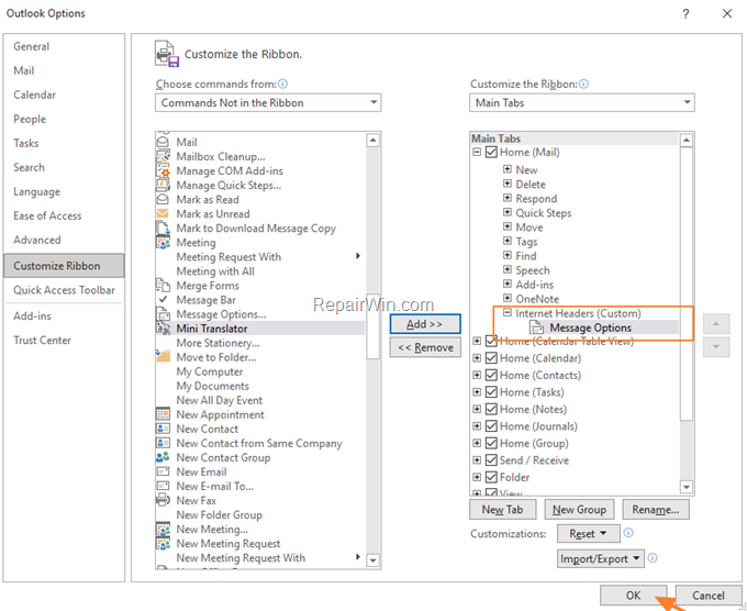 view message source without opening email outlook