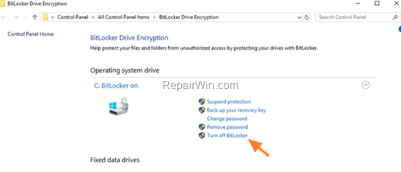 turn off bitlocker windows 10