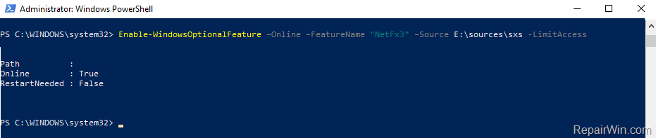 install framework 3.5 powershell