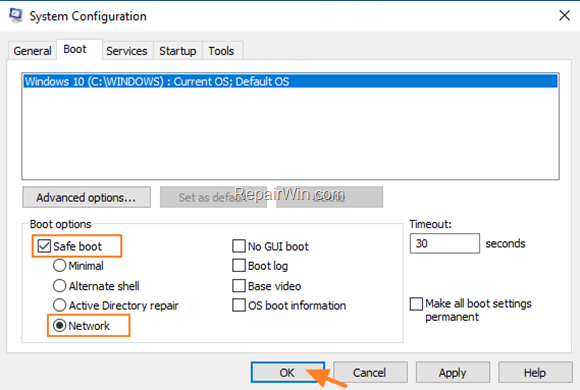 How to start in safe mode with networking