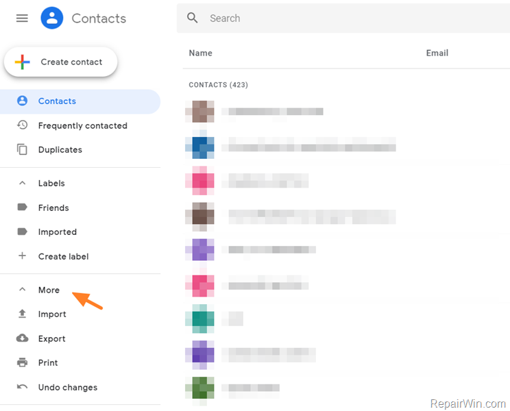 import export print google contacts