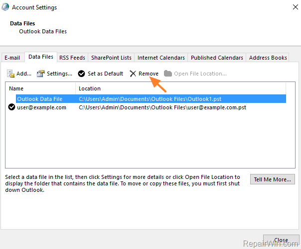 fix outlook cannot find PST data file