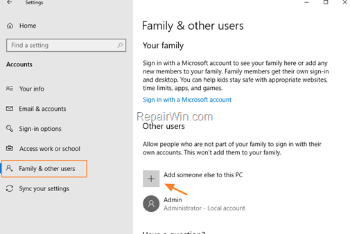 create new account windows 10