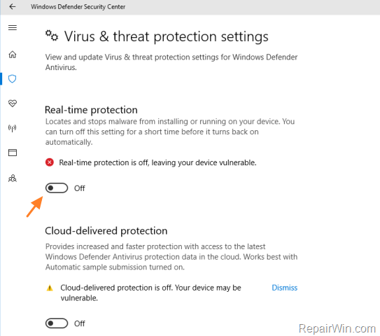 turn off windows defender