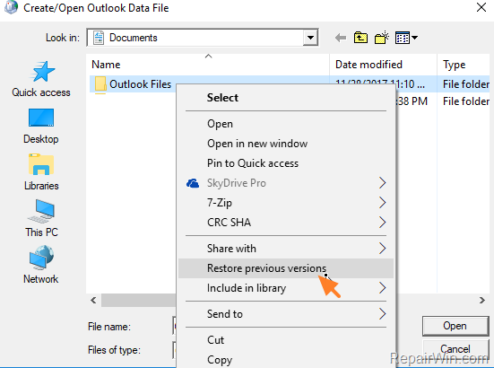 restore previous versions