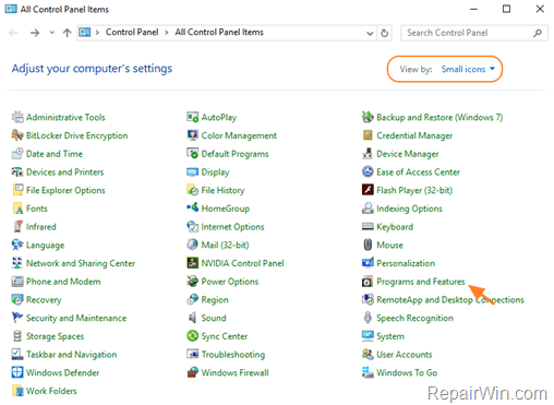 programs and features