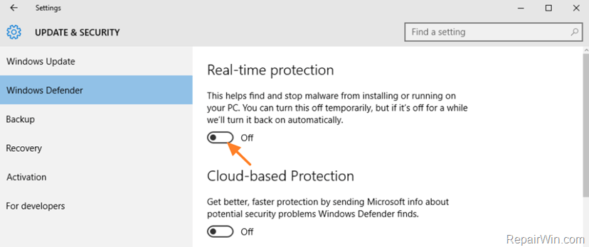turn on or off real time protection