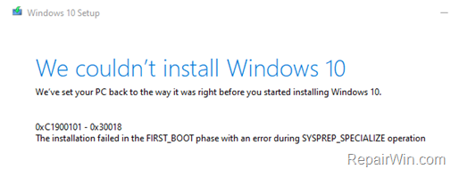 FIX 0xC1900101-0x30018 in Windows 10 Update.