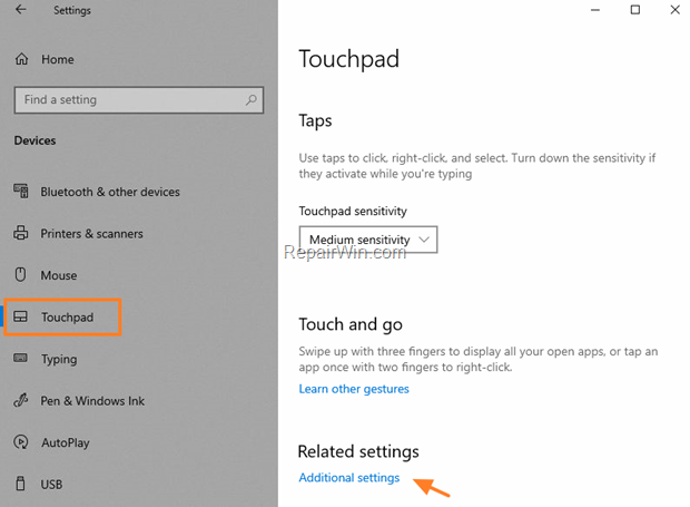 Touchpad additional settings