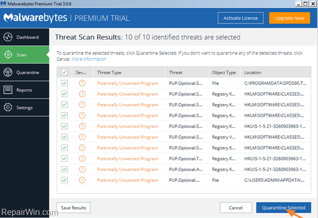 malwarebytes 3 clean threats